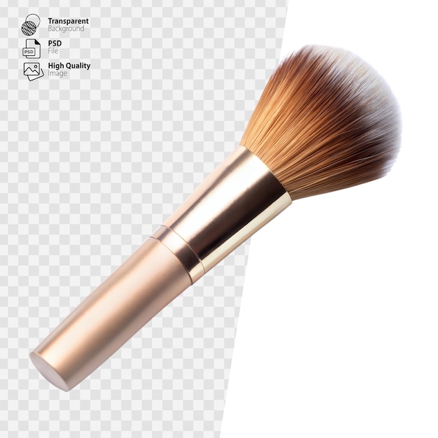 PSD highquality makeup brush with soft bristles and gold handle on transparent background