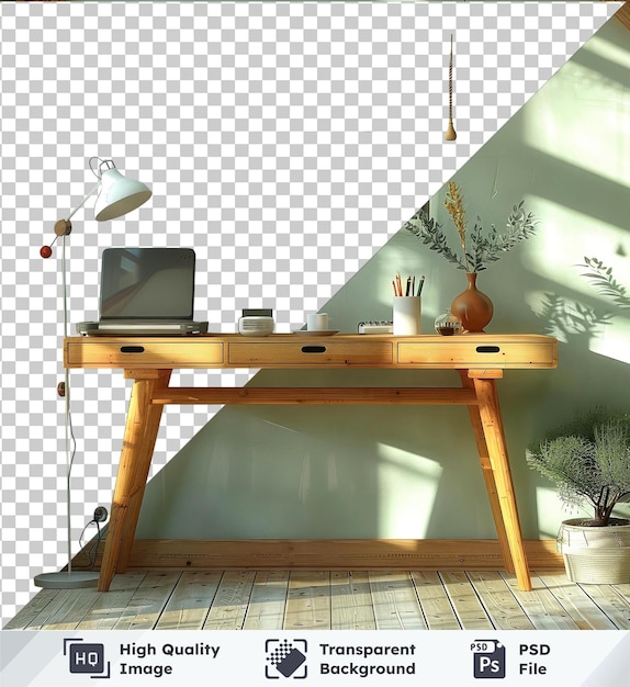 PSD a highquality psd writing table with drawers potted plant and decor