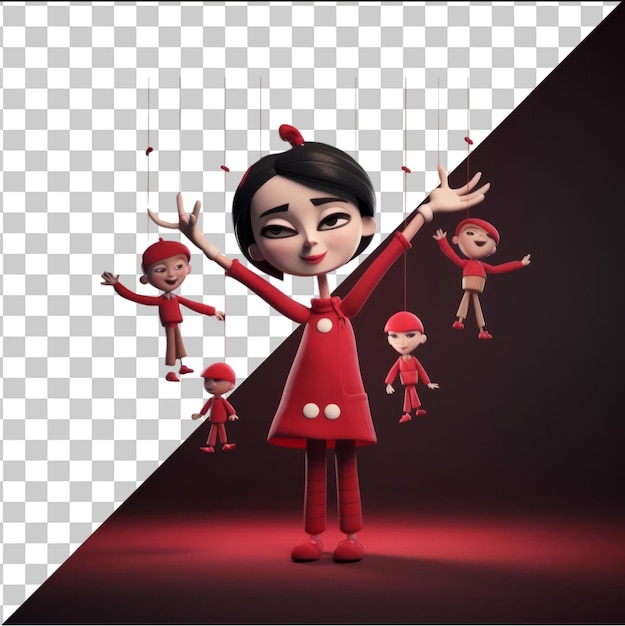 PSD highquality transparent psd 3d puppeteer cartoon performing a marionette show