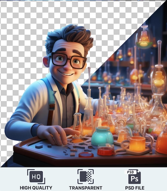PSD highquality transparent psd 3d scientist cartoon conducting experiments in a lab