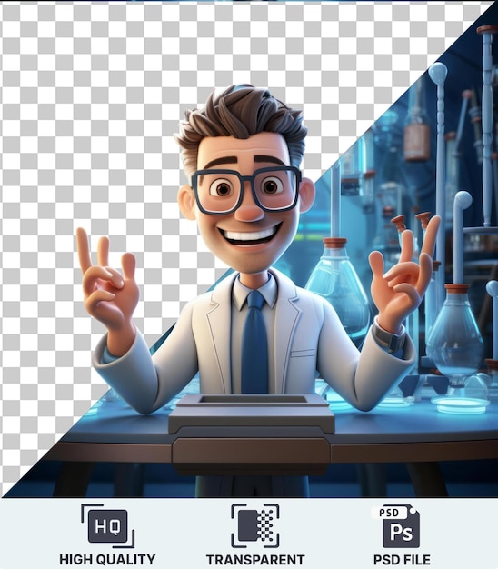 Highquality transparent psd 3d scientist cartoon conducting experiments