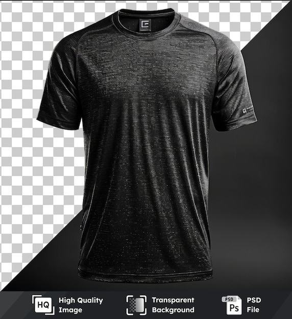 Highquality transparent psd front view capture a premium tshirt charcoal technical materials fabric label