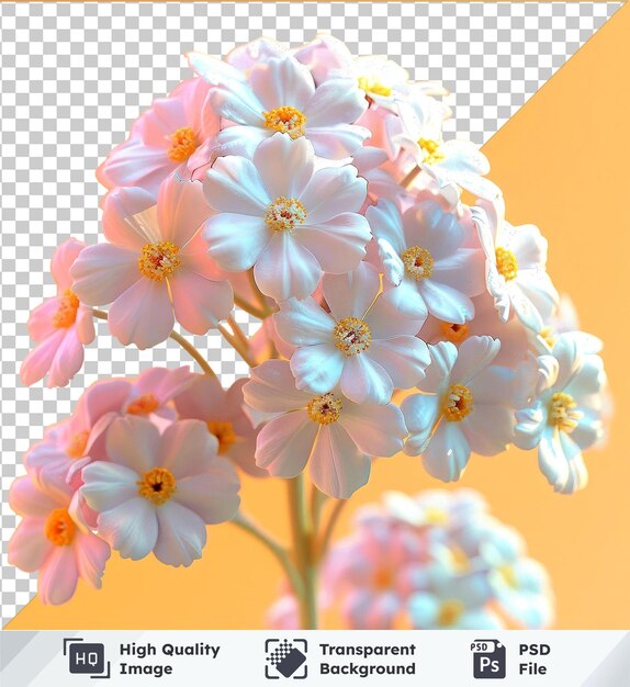 PSD highquality transparent psd of pink and white yarrow on orange background