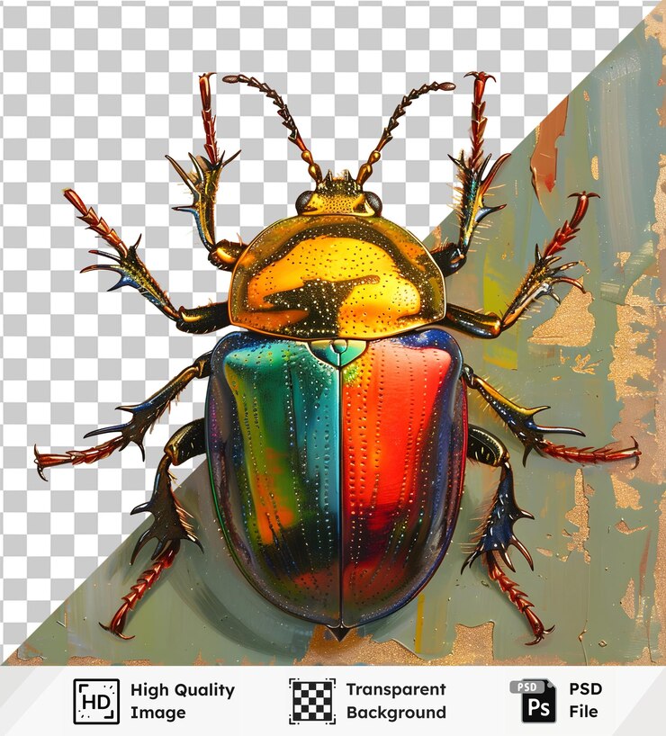 PSD highquality transparent psd of a vibrant jewel beetle with iridescent wings depicted in a detailed