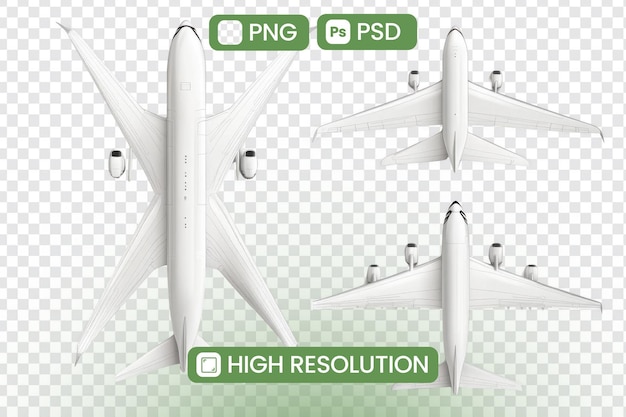highresolution airplane images download png and psd files for design projects featuring topdown views of modern airplanes with detailed textures ideal for aviation travel and transportation designs