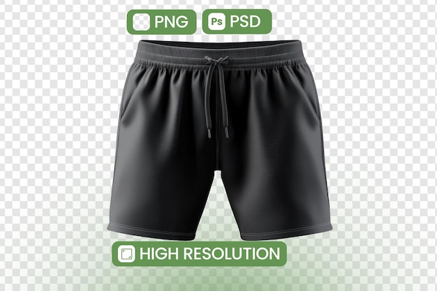 highresolution black shorts mockup downloadable png and psd files for design projects featuring drawstring waist and pockets perfect for athletic wear and casual apparel design inspiration