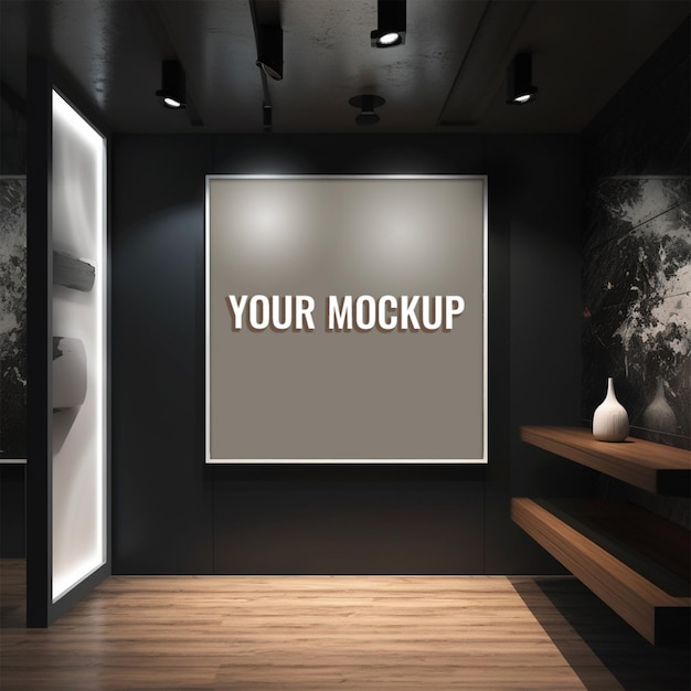 PSD highresolution canvas mockup for showcasing your artwork in detail black wall