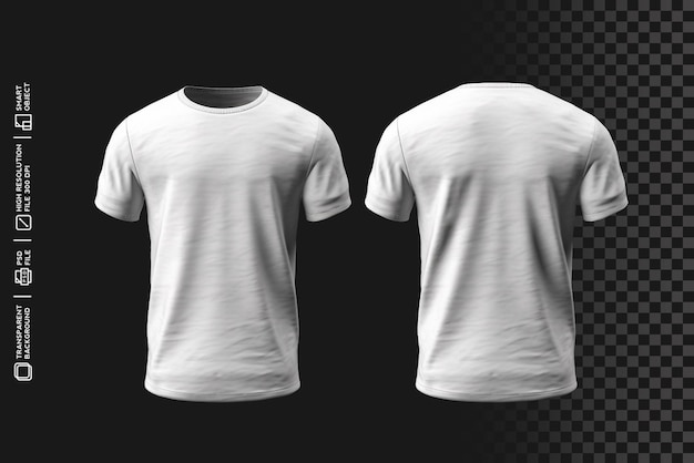 Highresolution front e back 3d view oneck tshirt design senza sfondo