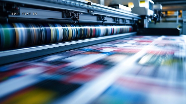 PSD highspeed printing press producing colorful brochures and magazines