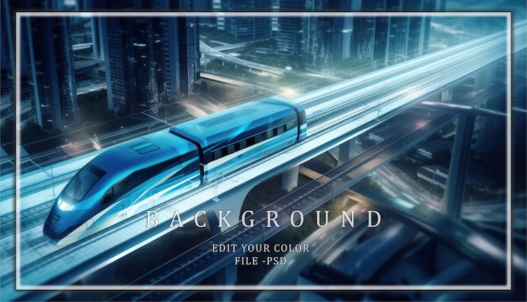 PSD highspeed train above a city skyline