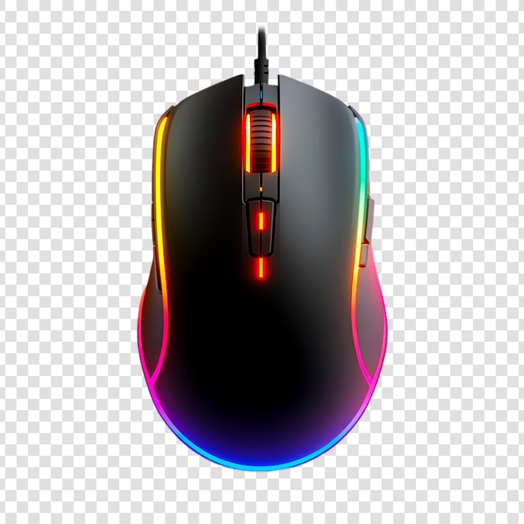 PSD hightech gaming mouse with vibrant rgb lighting on a transparent background