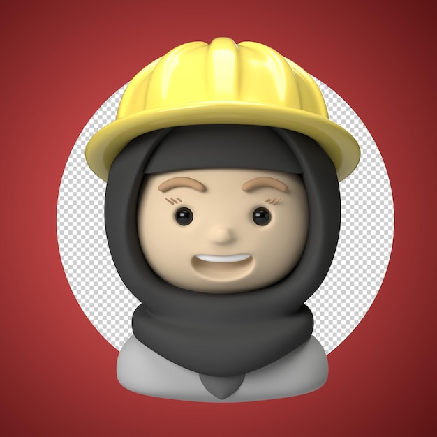 hijab contractor 3d icon avatar with safety helmet