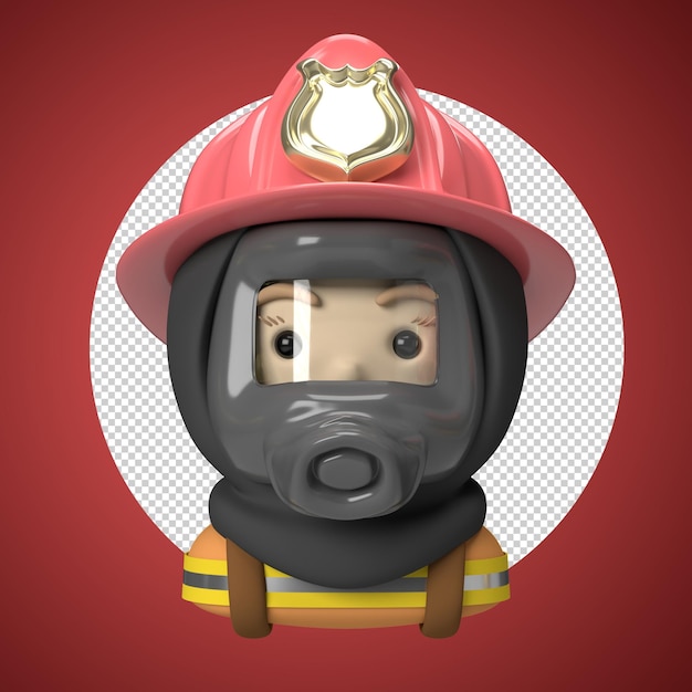 PSD hijab firefighter 3d icon illustration with face mask