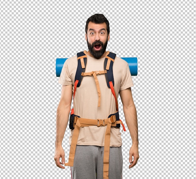 PSD hiker man with surprise facial expression