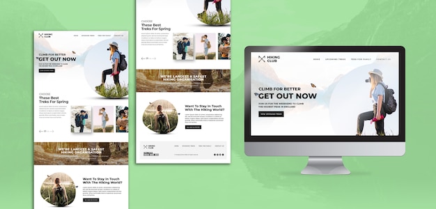 PSD ホームページと画面でのハイキングのコンセプト
