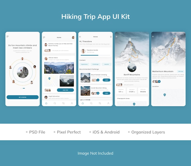 PSD hiking trip app ui kit