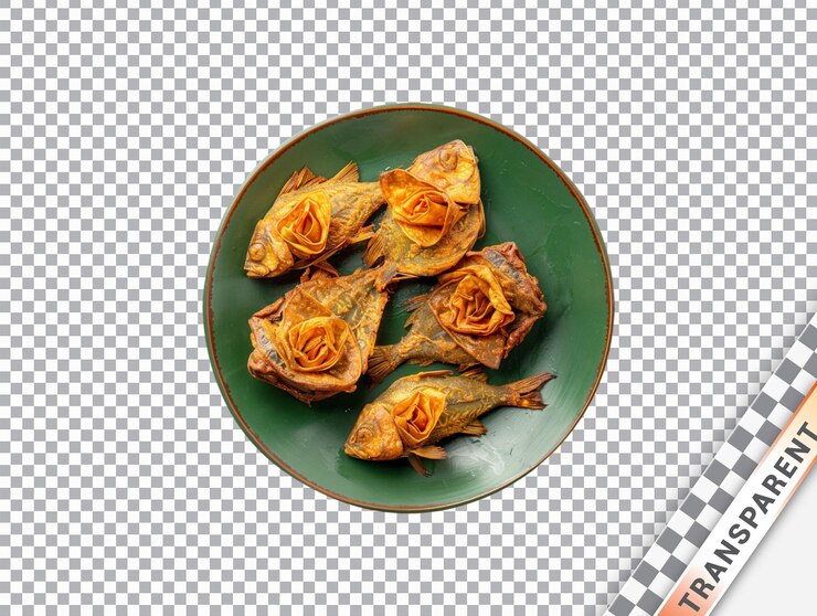 PSD hilsa fishs on a plate transparent background