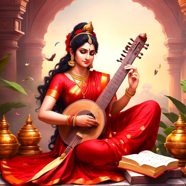 Hindu goddess saraswati mata with her sitar