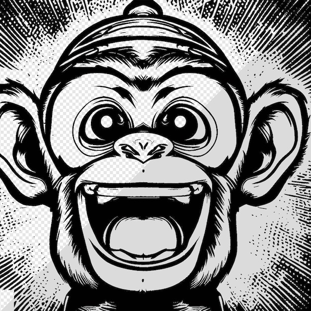 PSD hiperealistyczny rysunek szympans uśmiechnąca się małpa śmiejące się zęby zabawne odizolowane przezroczyste tło