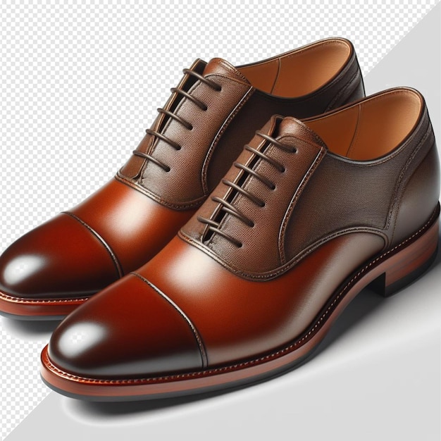 PSD hiperrealistyczna brązowa para butów dla mężczyzn z izolowanym przezroczystym wzorem tła