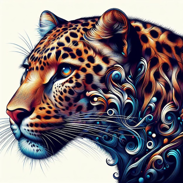 PSD hiperrealistyczna ilustracja sztuki wektorowej kolorowy afrykański leopard portrait izolowane białe tło
