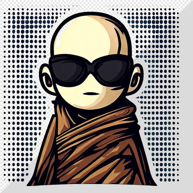 PSD hiperrealistyczna ilustracja sztuki wektorowej śmiejący się mnich buddyjski izolowany przezroczysty tło avatar