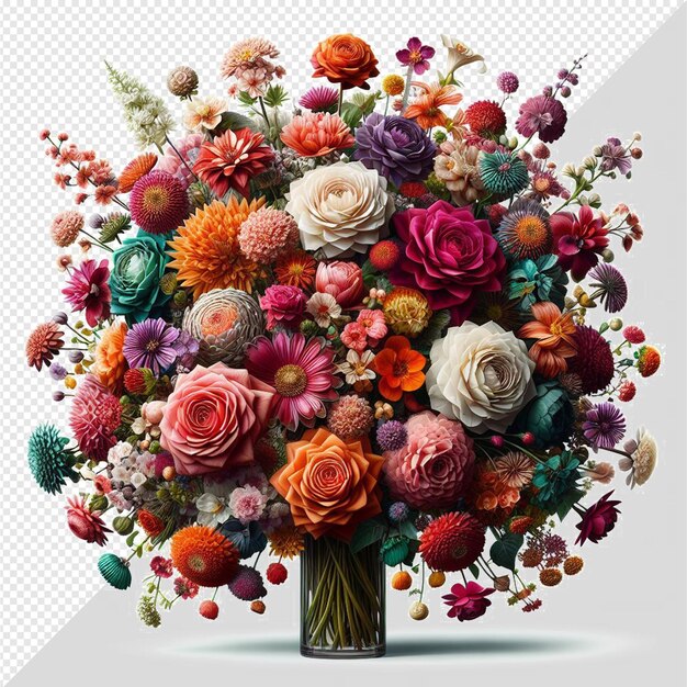 PSD hiperrealistyczna ilustracja wektorowa bukiet kolorowe kwiaty róże izolowane przezroczyste tło