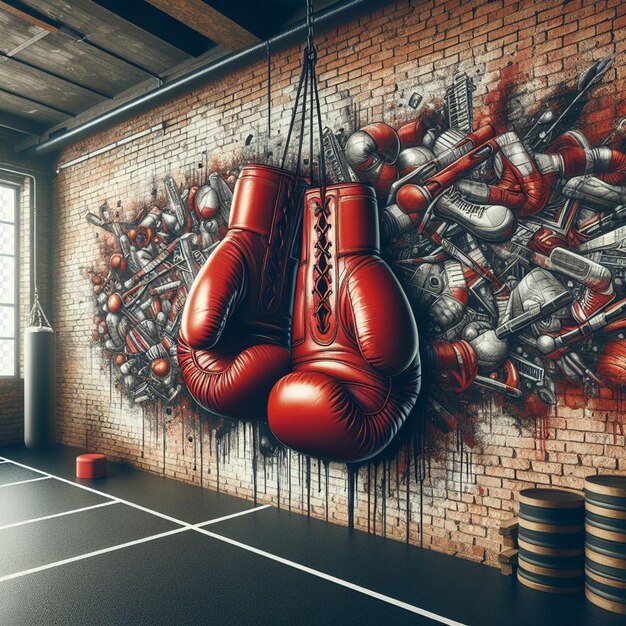 PSD hiperrealistyczna ilustracja wektorowa czerwone zawieszone rękawiczki bokserskie siłownia sport przezroczysty tło
