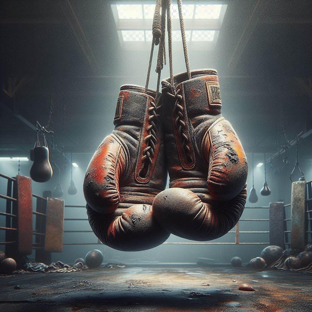 PSD hiperrealistyczna ilustracja wektorowa zawieszone czerwone rękawiczki bokserskie mistrz sportu rekreacyjnego