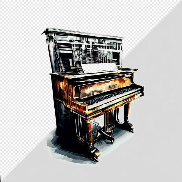 PSD hiperrealistyczna ilustracja wektorowa żywy czarny instrument muzyczny fortepian przezroczysty tło