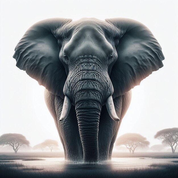 PSD hiperrealistyczna sztuka wektorowa afrykańska dzika przyroda zwierzę słoni izolowane białe tło