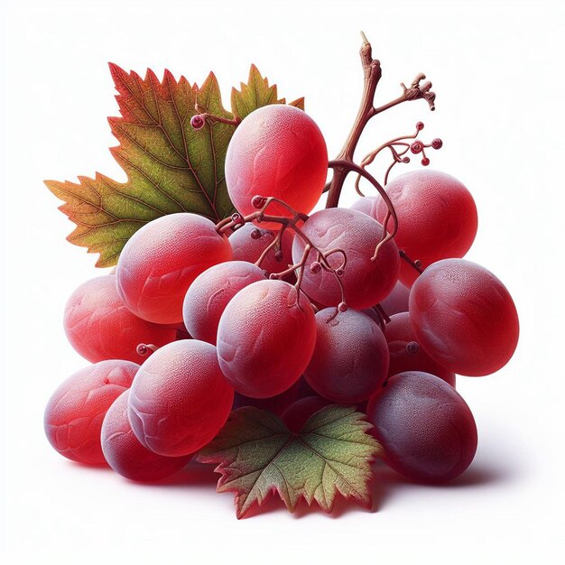 PSD hiperrealistyczna sztuka wektorowa modna pyszne świeże owocowe czerwone winogrona liście izolowane martwe życie