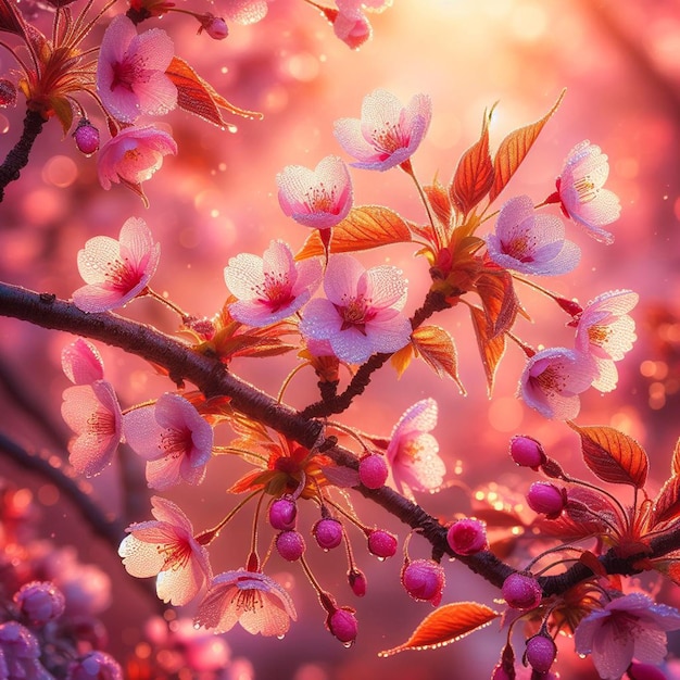 PSD hiperrealistyczne japońskie sakura kwitnące wiśnie festiwal tło plakat natura pic