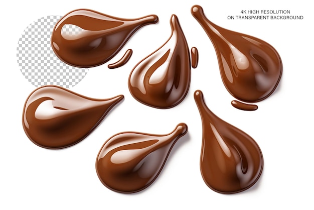 PSD hiperrealistyczne roztopione krople czekolady na przezroczystym tle