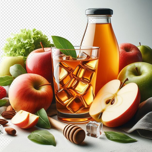 PSD hiperrealistyczne zdrowe owoce odżywianie sok jabłkowy sok pomarańczowy ilustracja przezroczyste tło