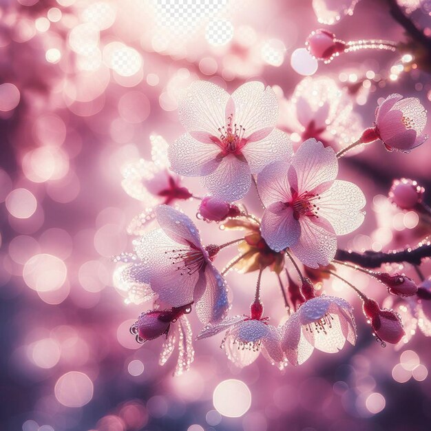 PSD hiperrealistyczny obraz kolorowa wiosna sakura kwiat wiśni festiwal poranna rosy zachód słońca hanami widok