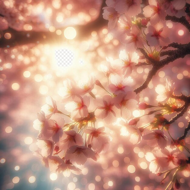 PSD hiperrealistyczny obraz kolorowa wiosna sakura kwiat wiśni festiwal poranna rosy zachód słońca hanami widok