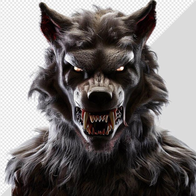 PSD hiperrealistyczny portret głowy wilka portret twarzy zwierzęta dzikiej przyrody izolowane przezroczyste tło