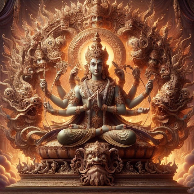 PSD hiperrealistyczny święty święty złoty hinduski pan rama navami religijne święto hinduizm portret