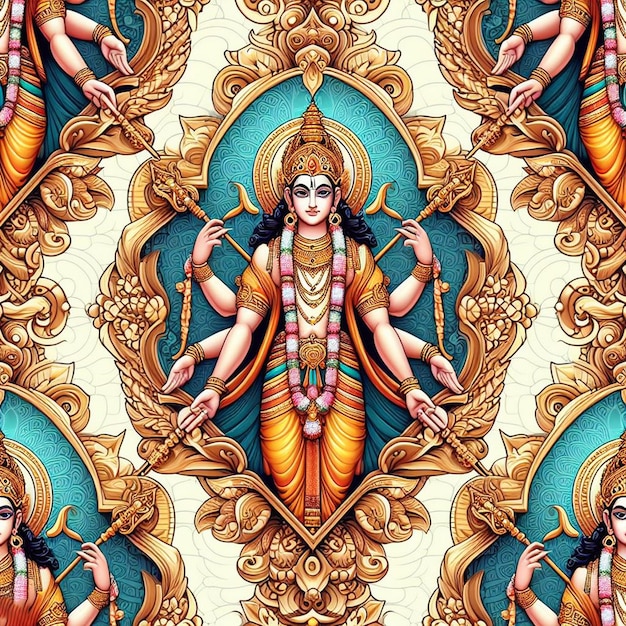 PSD hiperrealistyczny wzór hinduskiego boga ramy navami ilustracja