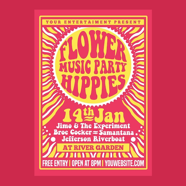 PSD hippies music party flyer poster