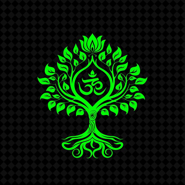 PSD historic bodhi tree logo with decorative lotus and om symbol creative plant vector designs