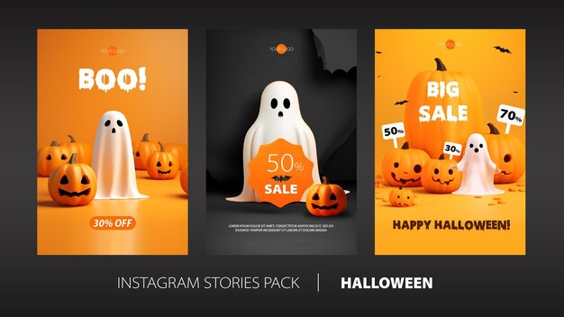 Historie Na Instagramie Pakują Baner Ze Zniżką Na Halloween Z Duchem I Dynią