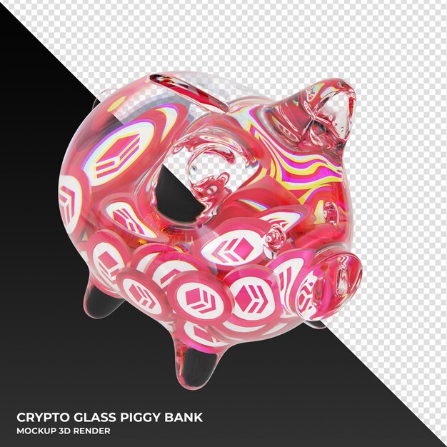 Hive hive glass piggy bank with crypto coins 3d illustration