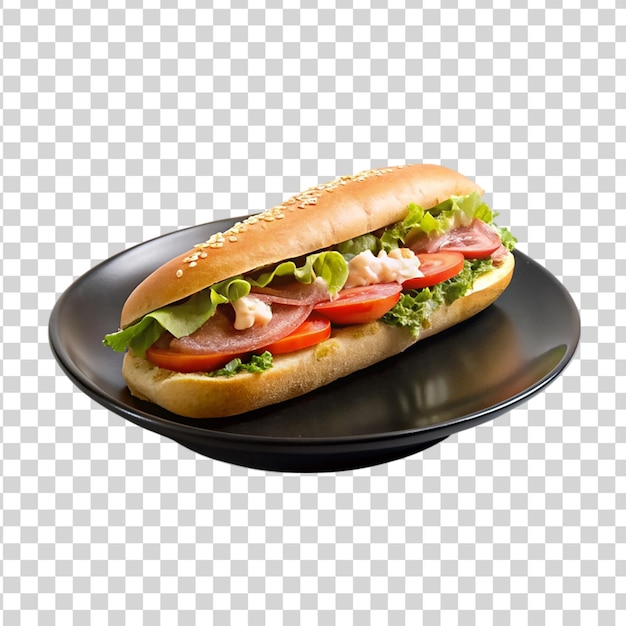 PSD hoagie on black plate isolated on transparent background