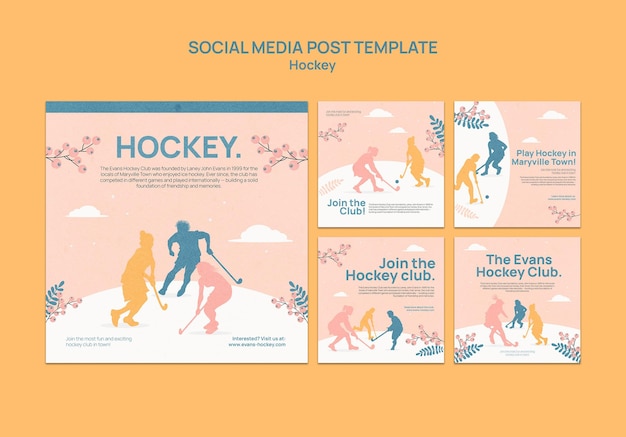 Disegno del modello di post di instagram di hockey