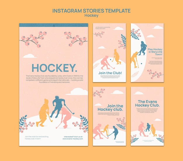 PSD disegno del modello di storie di instagram di hockey