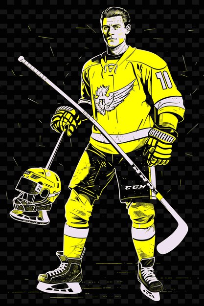 PSD a hockey player with a yellow jersey and the word  e  on it