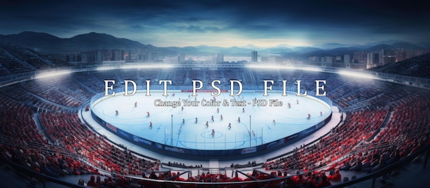 PSD stadio di hockey con una folla di tifosi e una pista di pattinaggio vuota