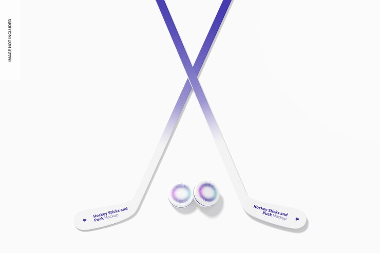 PSD hockey sticks and pucks mockup, front view